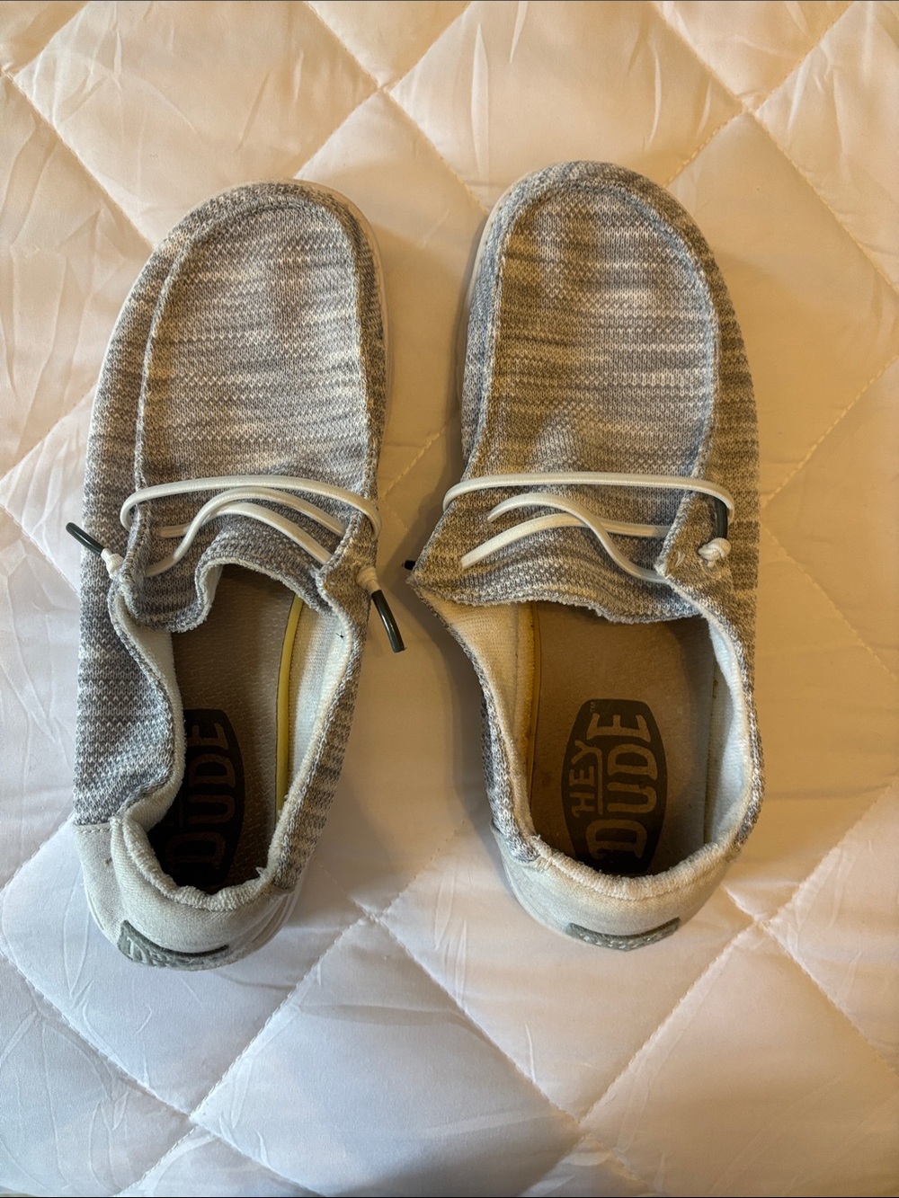 Hey Dude Knit Slip-On Shoes in Light Gray and White